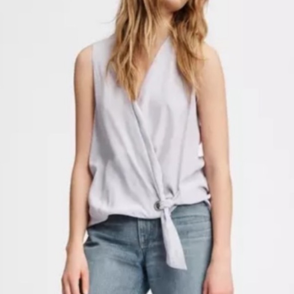 Rag & Bone Felix Sleeveless Popover Top Lilac Light Purple Tie Front Silk Size M